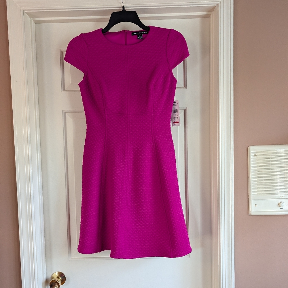 Calvin Klein Hot Pink Textured Cap-Sleeve Mini Dress - NWT